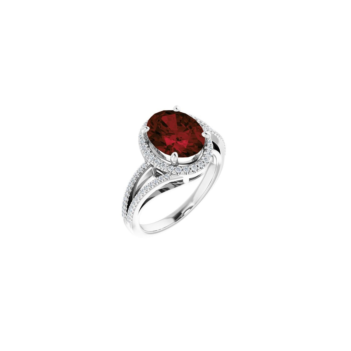Diamond & Oval-Cut Garnet Ring (1/4 ctw) in 14K White Gold