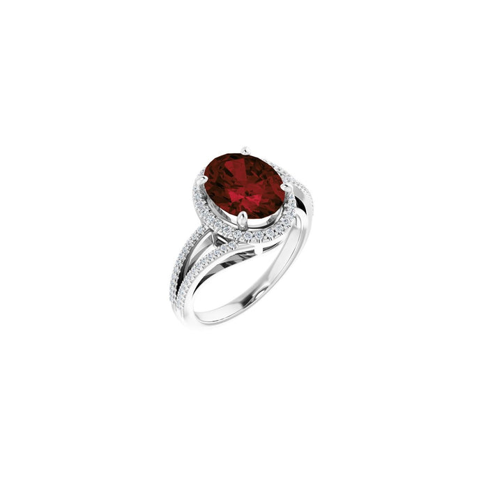 Oval-Cut Garnet & Diamond Ring (1/4 ctw) in 14K White Gold