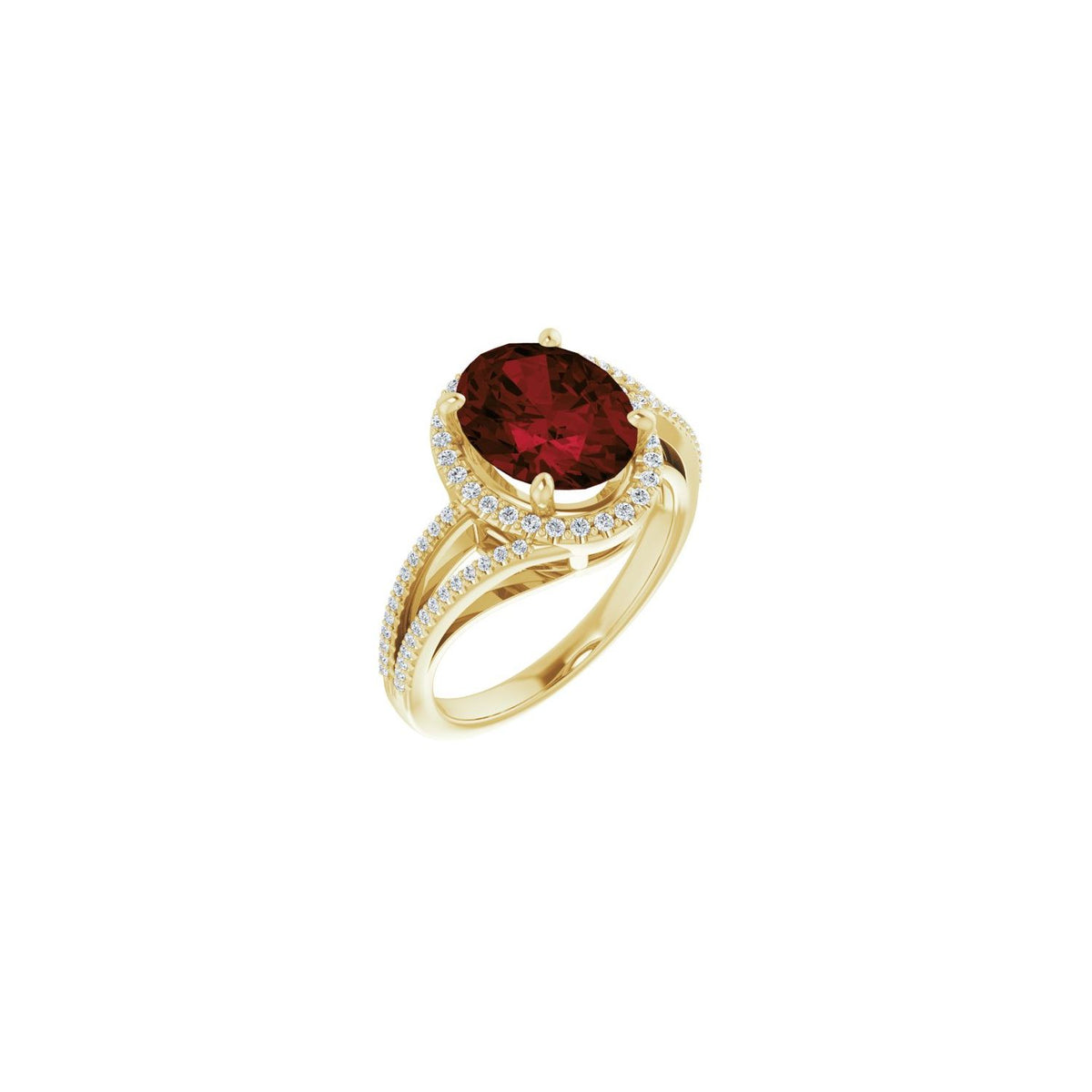 Diamond & Oval-Cut Garnet Ring (1/4 ctw) in 14K Yellow Gold