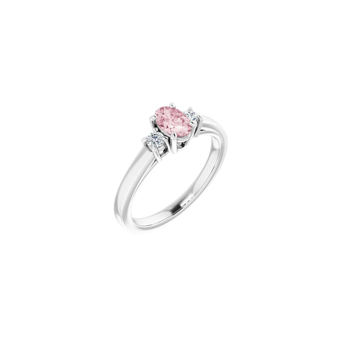 Morganite Oval Three-Stone Diamond Ring (1/8 ctw) in 14K White Gold