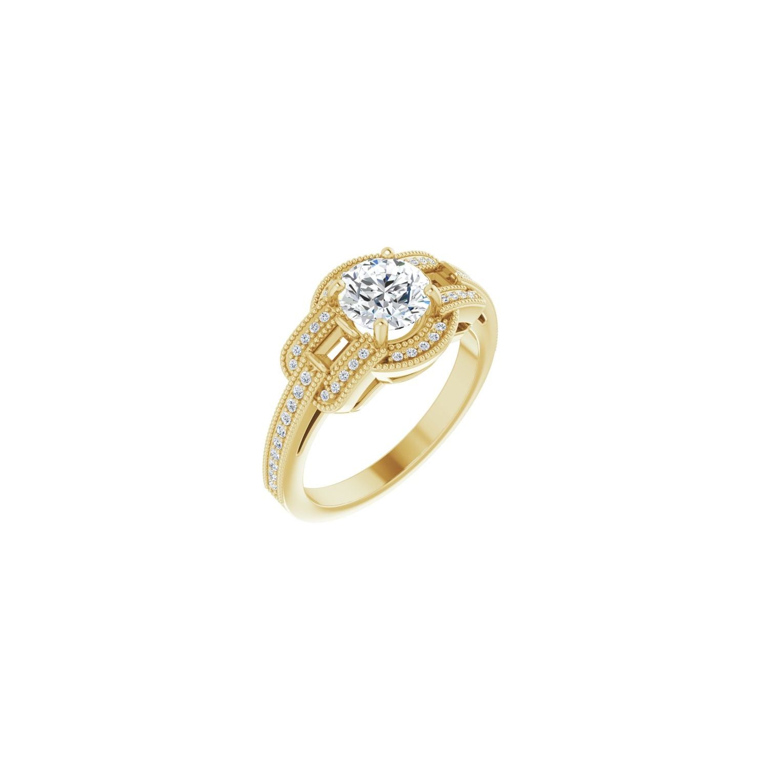 1.4 ct Cushion Lab-Grown Diamond Milgrain Vintage Halo Engagement Ring — yellow gold