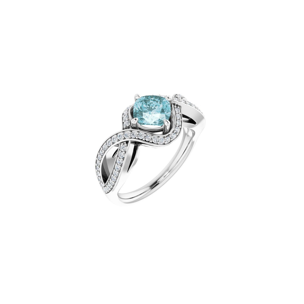 Blue Topaz Cushion Diamond-Accent Ring (1/3 ctw) in 14K White Gold