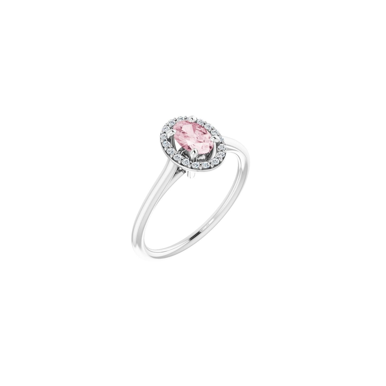 Morganite Oval Diamond Halo Ring (1/10 ctw) in 14K White Gold