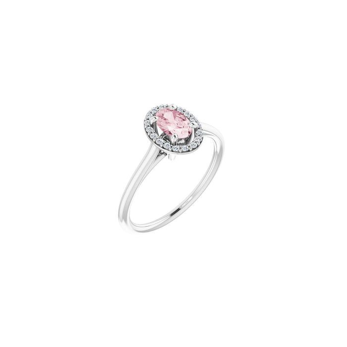 Morganite Oval Diamond Halo Ring (1/10 ctw) in 14K White Gold