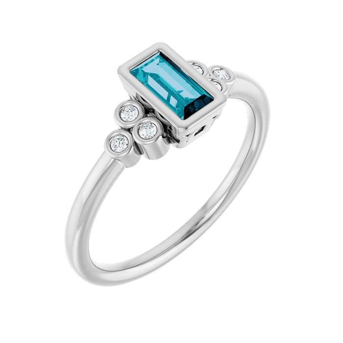 London Blue Topaz East-West Baguette Diamond Ring (.06 ctw) in 14K White Gold