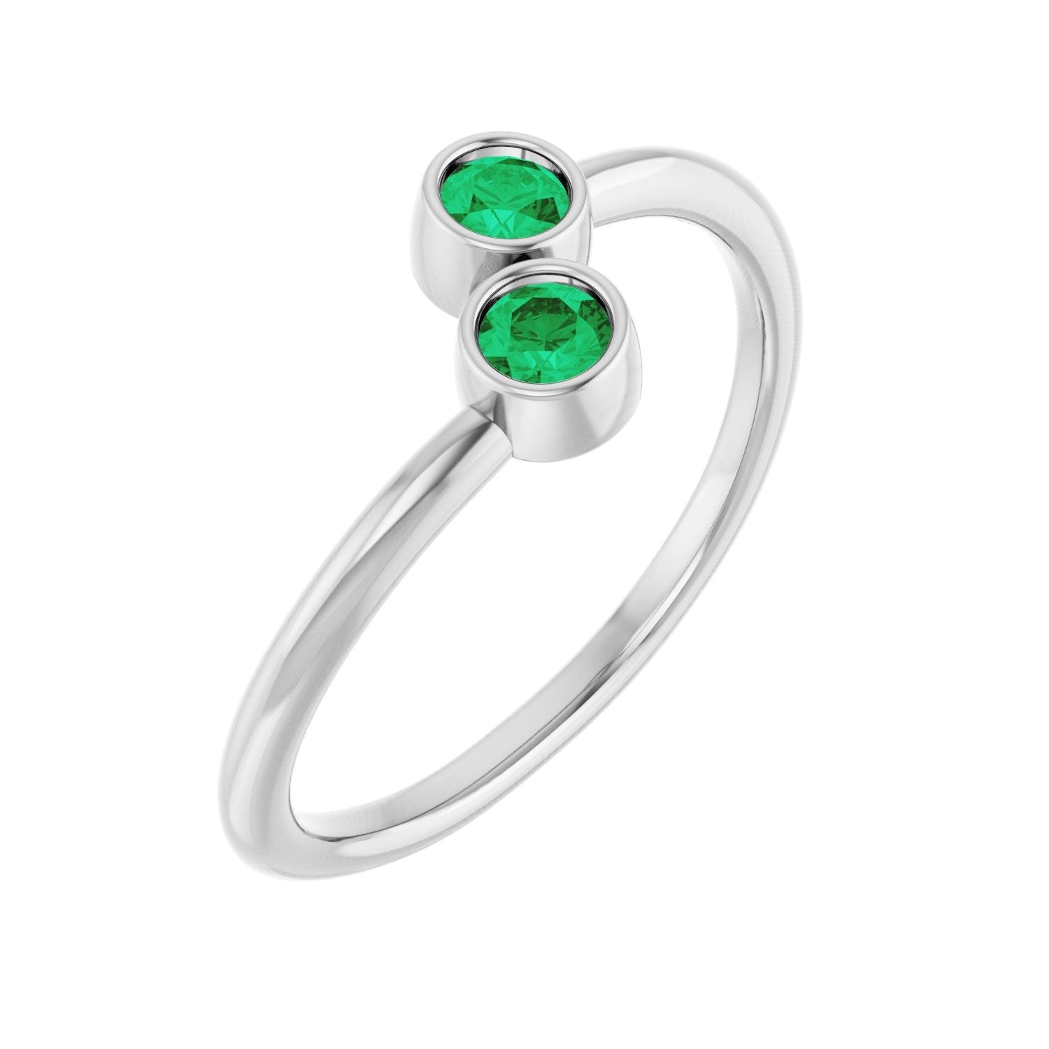 Natural Emerald Two-Stone Ring in 14K White Gold
