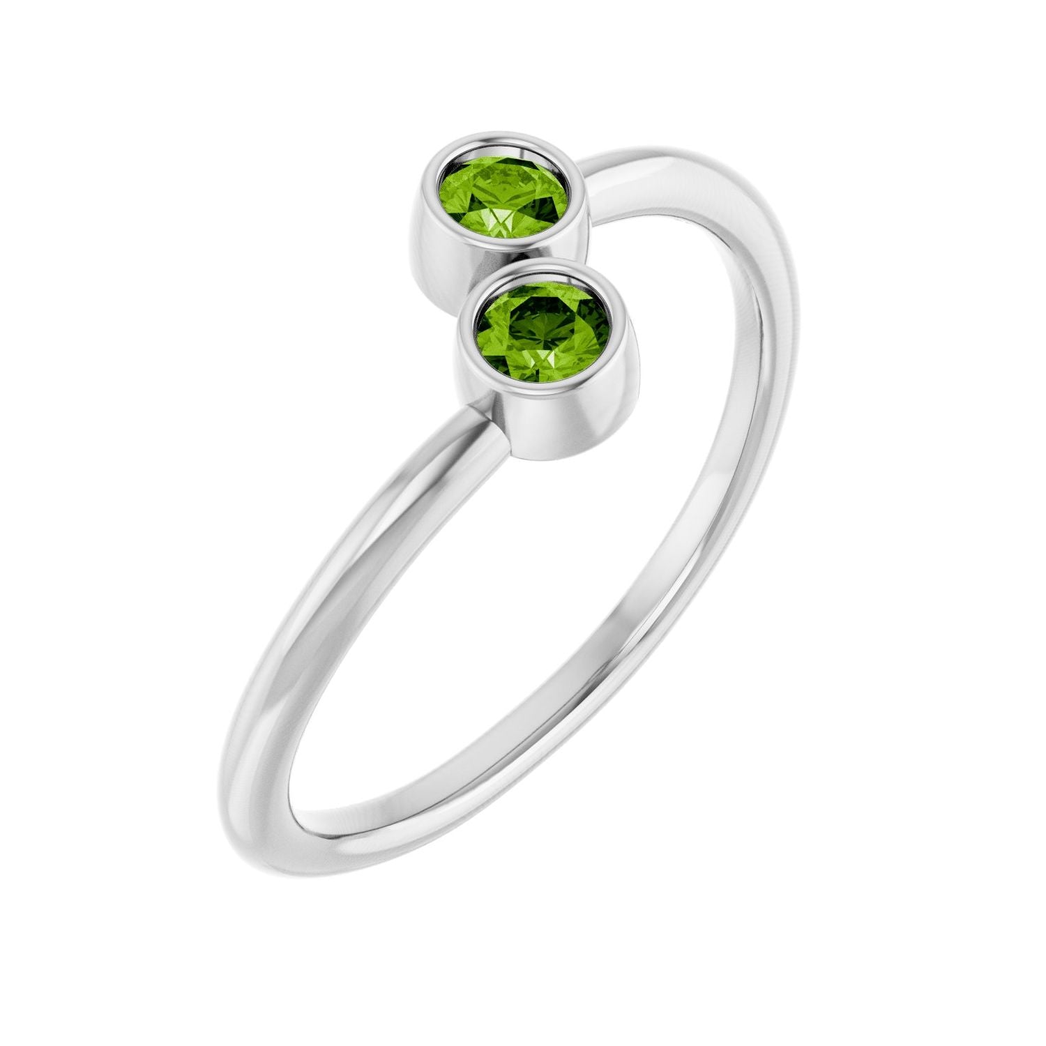 Peridot Two-Stone Ring in 14K White Gold