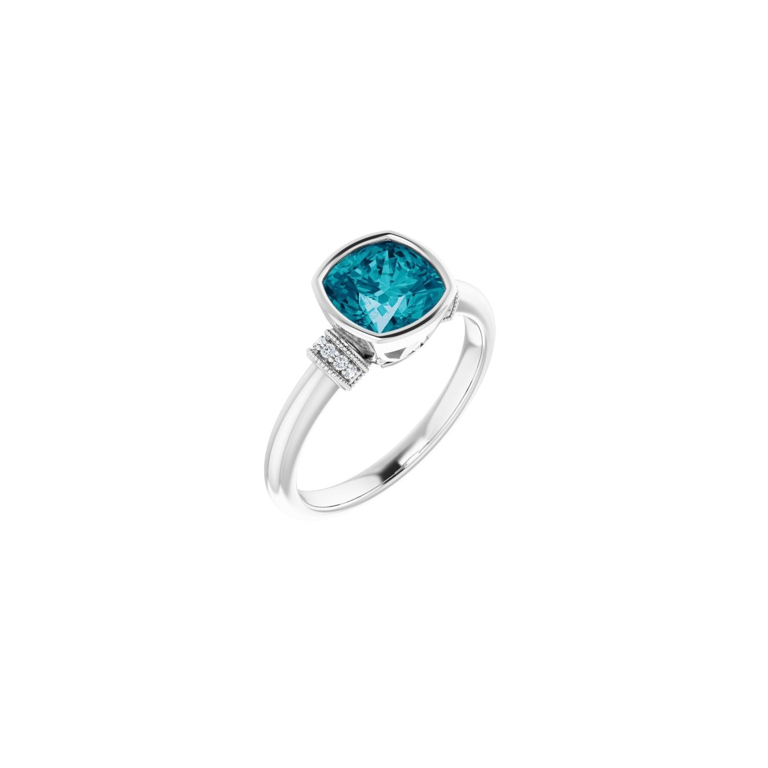 London Blue Topaz Checkerboard Cushion Diamond-Accent Ring (.04 ctw) in 14K White Gold