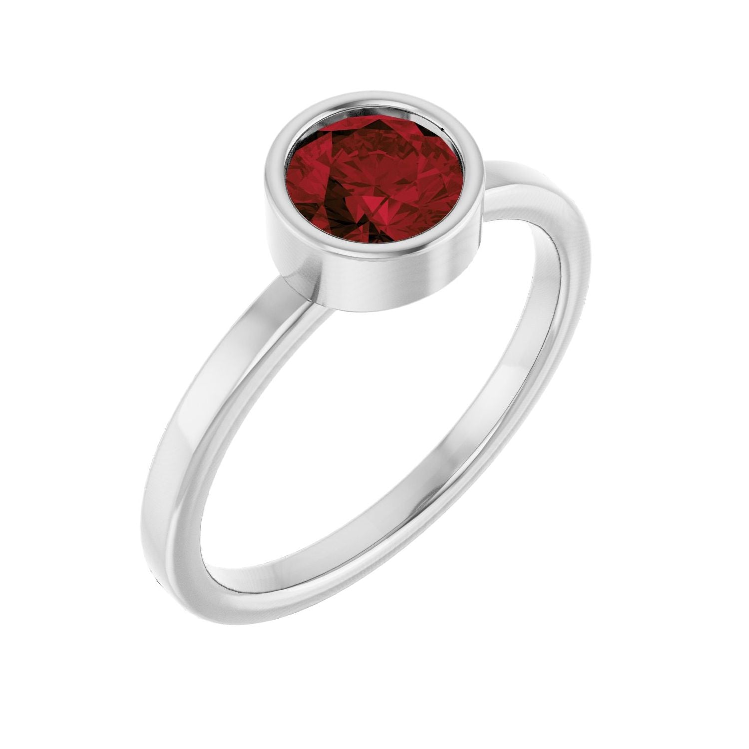 Garnet Solitaire Ring in 14K White Gold