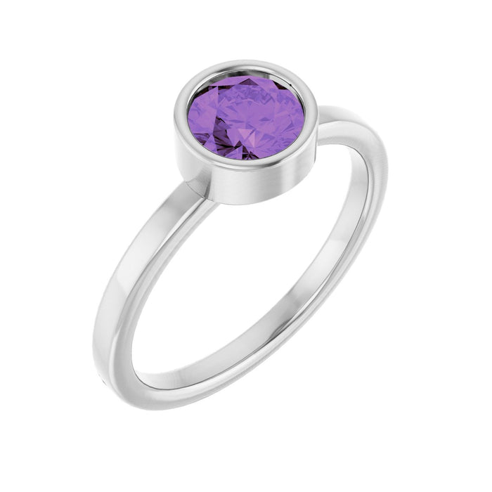 Amethyst Solitaire Ring in 14K White Gold