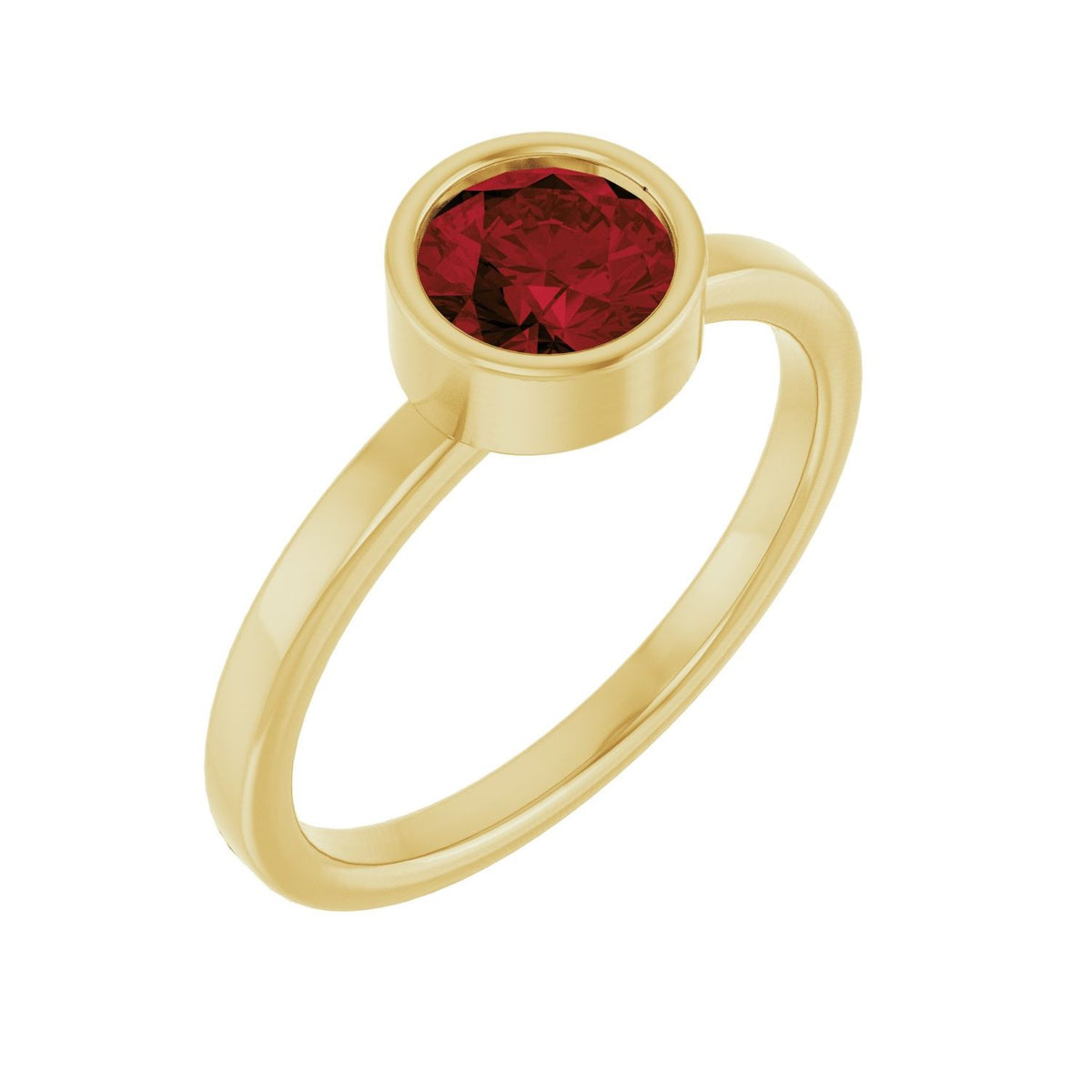 Garnet Solitaire Ring in 14K Yellow Gold