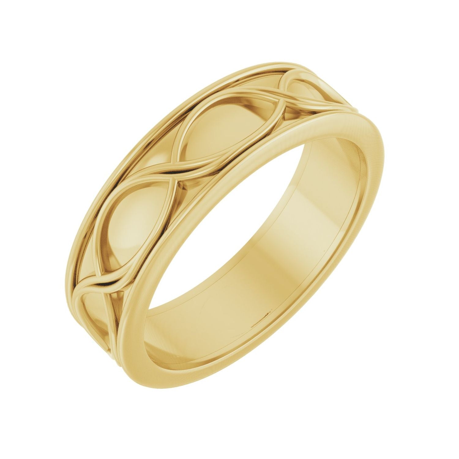 yellow gold infinity flat band men's wedding band