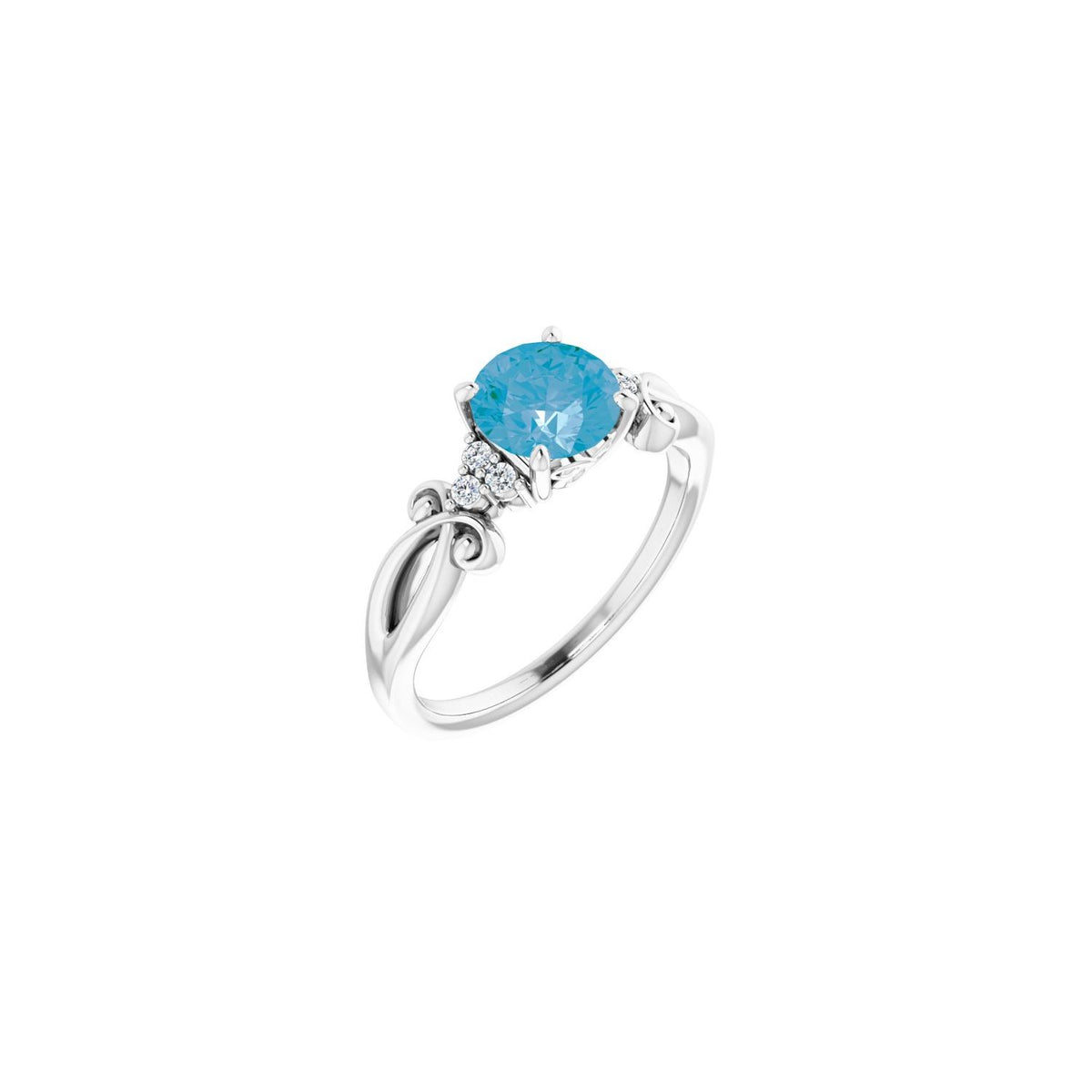 Blue Topaz Round Diamond-Accent Ring (.06 ctw) in 14K White Gold