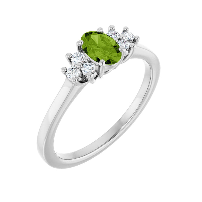 Peridot & Lab-Grown Diamond Ring (1/8 ctw) in 14K White Gold