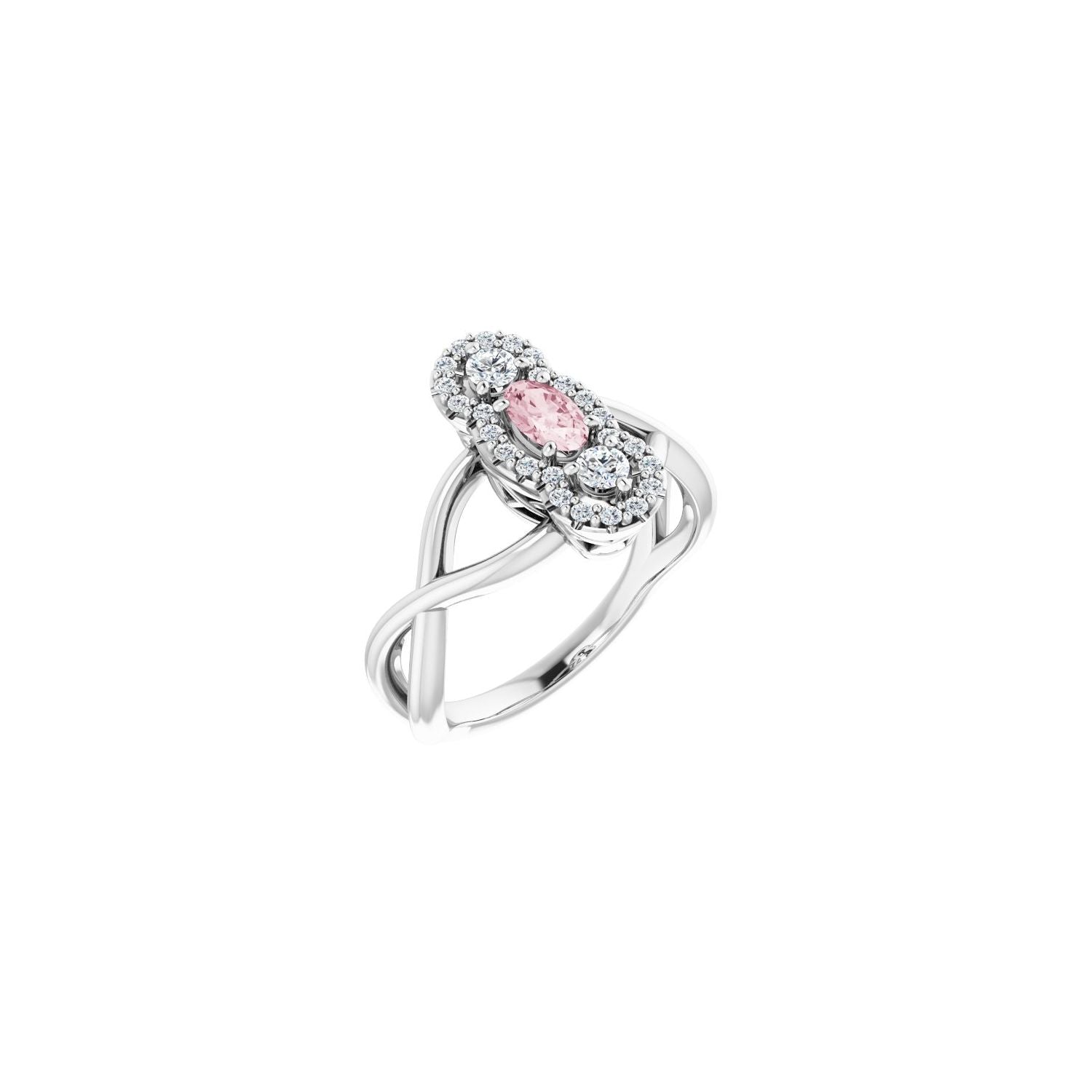 Morganite Oval Diamond Cluster Ring (1/4 ctw) in 14K White Gold