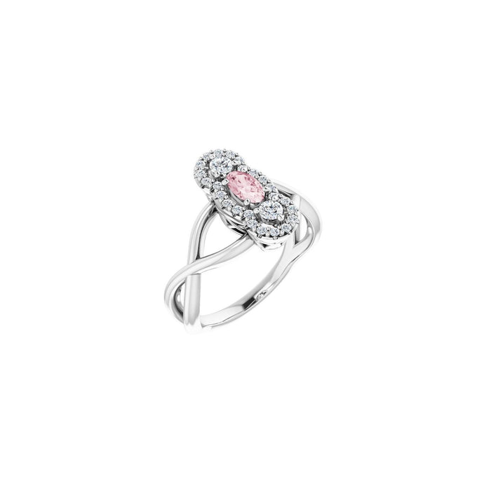 Morganite Oval Diamond Cluster Ring (1/4 ctw) in 14K White Gold