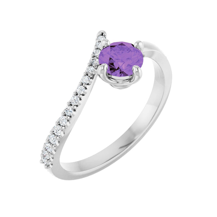 Amethyst & Diamond Bypass Ring (1/10 ctw) in 14K White Gold