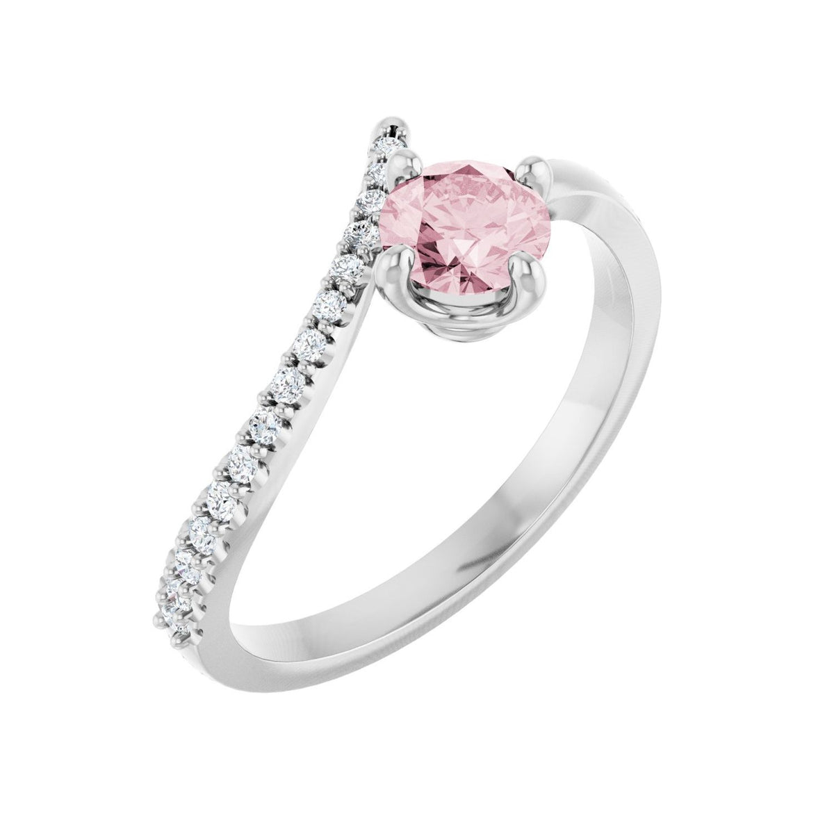 Morganite Round Diamond Bypass Ring (1/10 ctw) in 14K White Gold