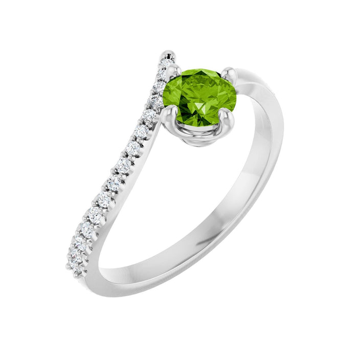 Peridot & Diamond Bypass Ring (1/10 ctw) in 14K White Gold