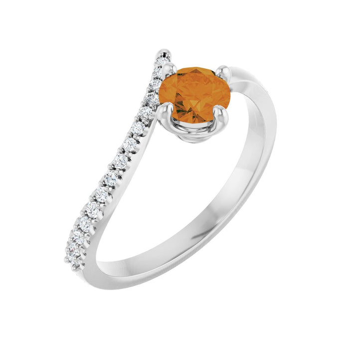 Citrine Diamond Bypass Ring (1/10 ctw) in 14K White Gold