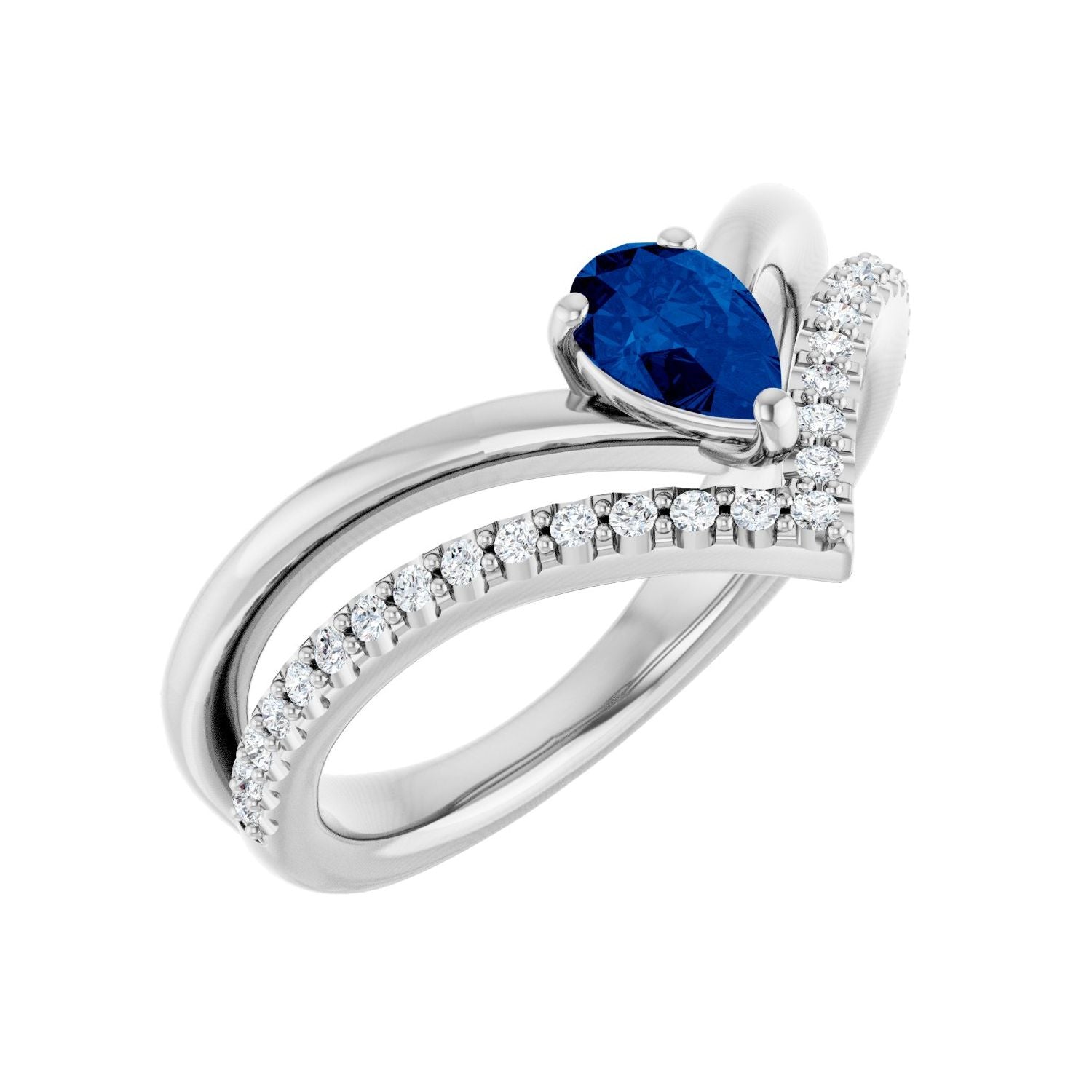 Oval Blue Sapphire Negative-Space Ring (1/6 ctw) in 14K White Gold