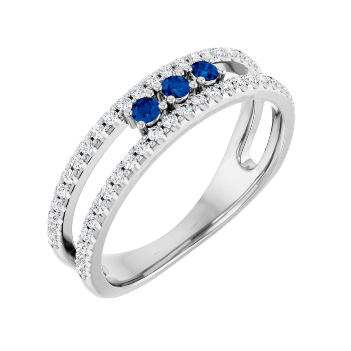 Blue Sapphire & Diamond Ring (1/4 ctw) in 14K White Gold