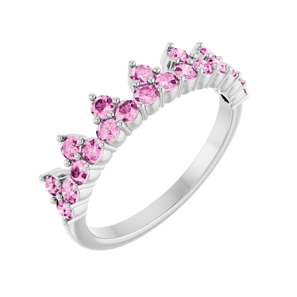 Natural Pink Sapphire Crown Ring in 14K White Gold - natural pink sapphire