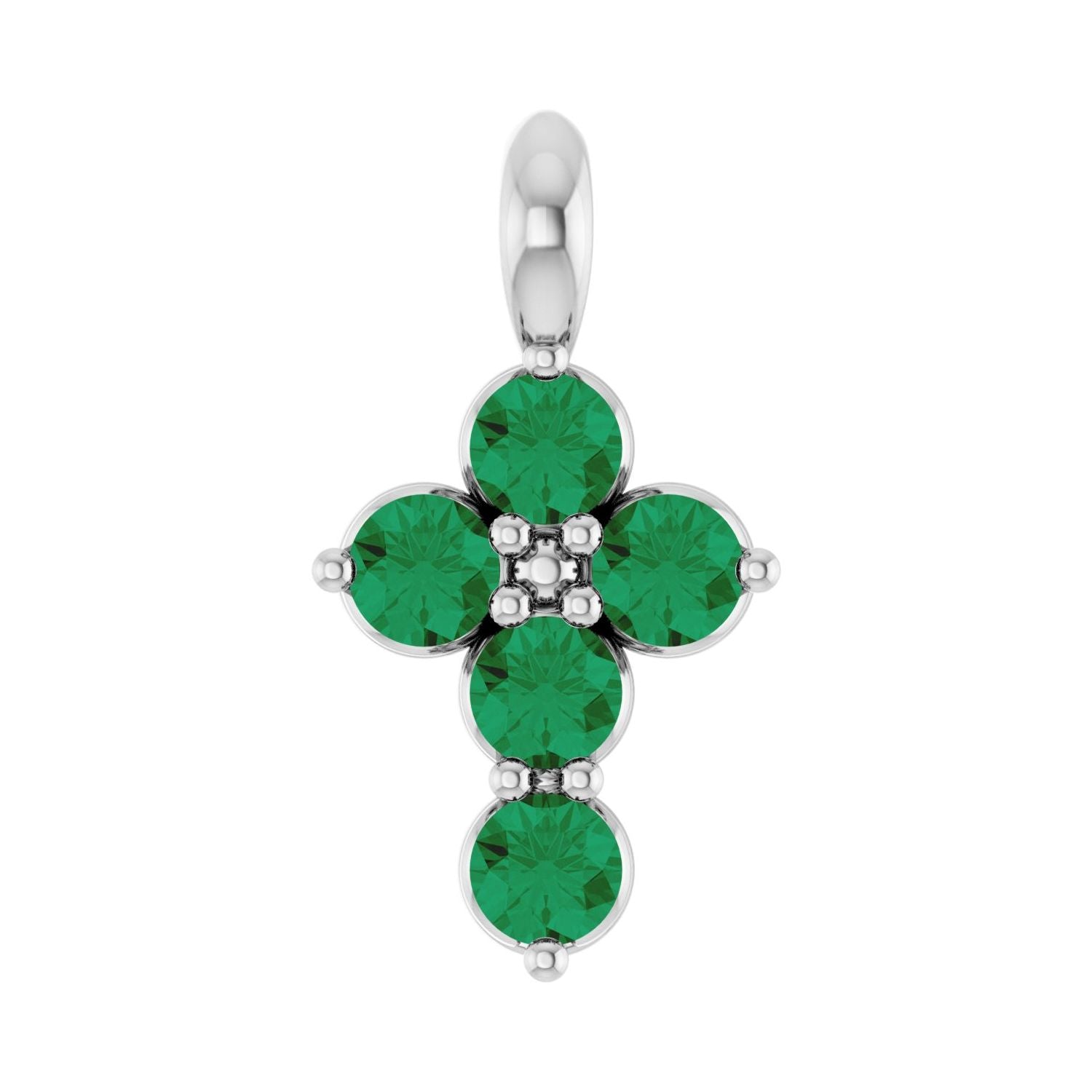 14K White Gold natural natural emerald cross pendant