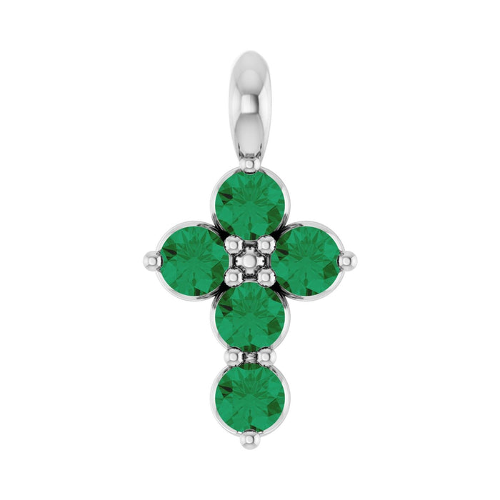 14K White Gold natural natural emerald cross pendant