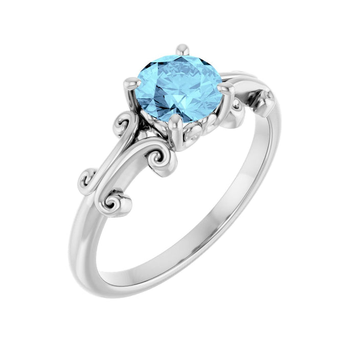Natural Round Aquamarine Ring in 14K White Gold