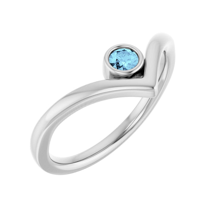 Natural Aquamarine Bezel-Set V Ring in 14K White Gold