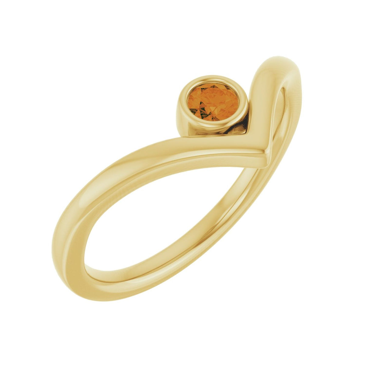 Citrine Bezel V Ring in 14K Yellow Gold