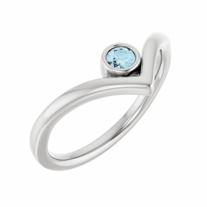 V Bezel-Set Natural Aquamarine Ring in Platinum