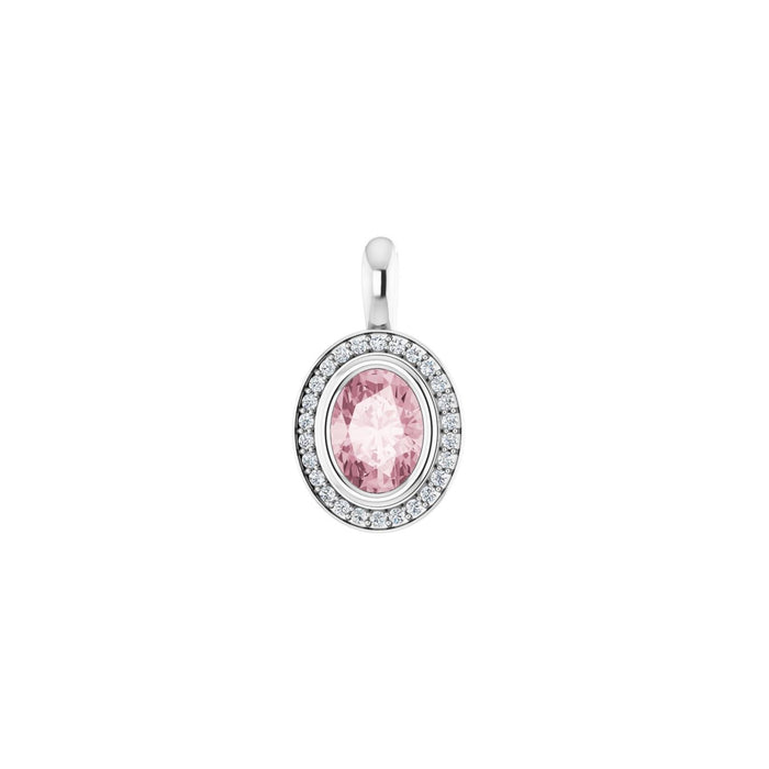 Pink Morganite & Diamond Oval Halo Pendant (1/8 ctw) in 14K White Gold