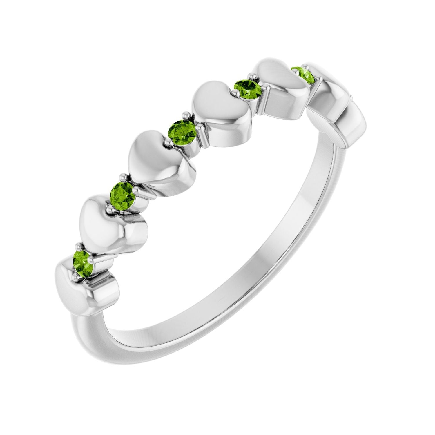 Peridot Heart Stackable Ring in 14K White Gold