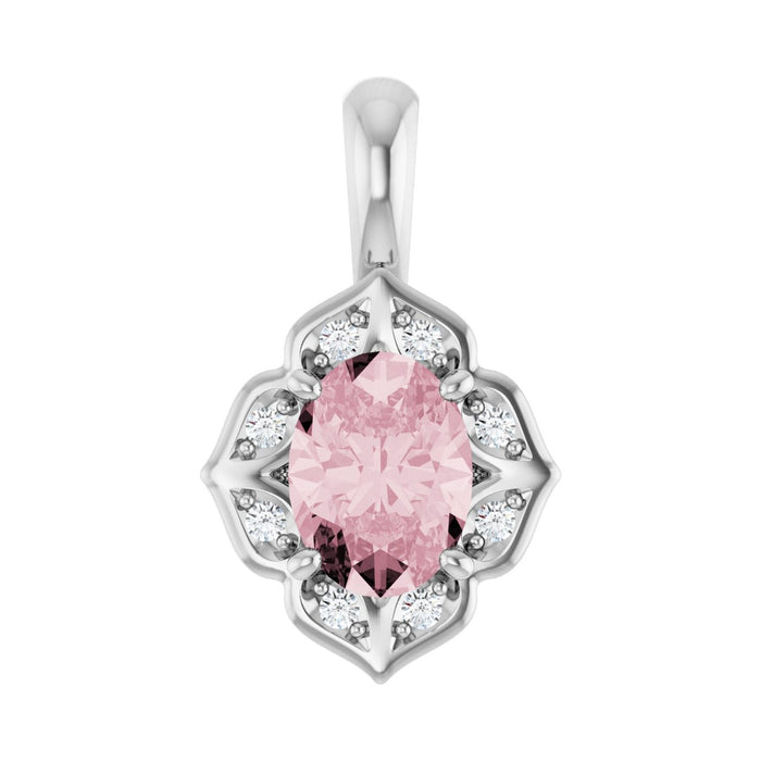 Pink Morganite Pendant with Diamond Accent (0.08 ctw) in 14K White Gold