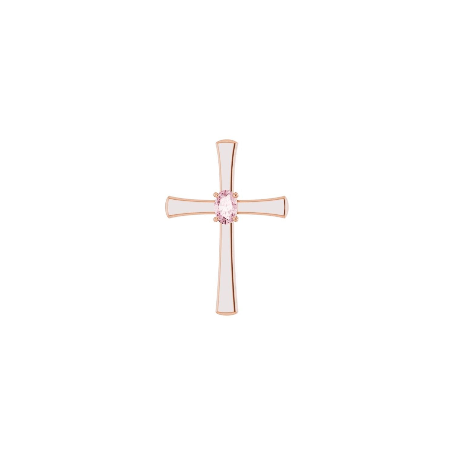 Morganite Rose Gold Cross Pendant in 14K Rose Gold