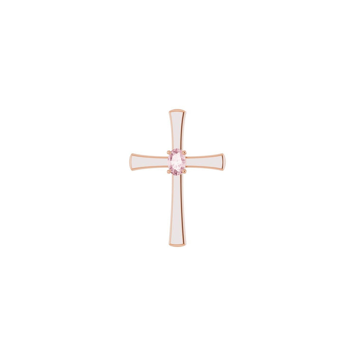 Morganite Rose Gold Cross Pendant in 14K Rose Gold