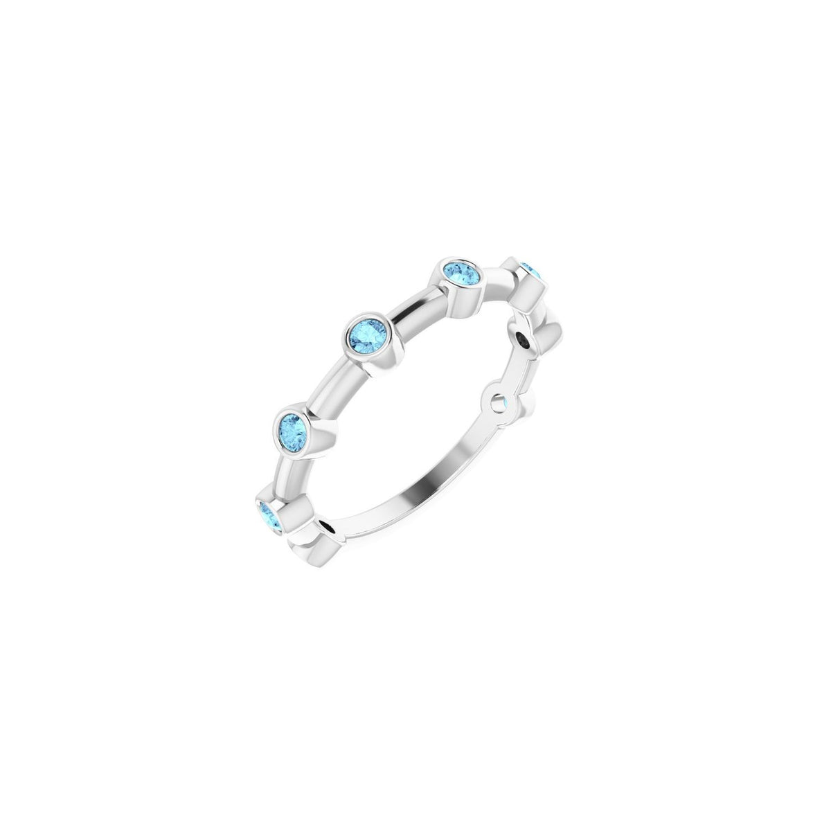 Natural Aquamarine Bezel-Set Bar Ring in 14K White Gold