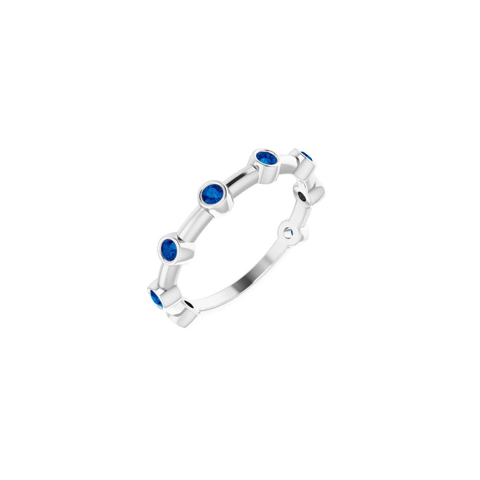 Blue Sapphire Bezel-Set Bar Ring in 14K White Gold
