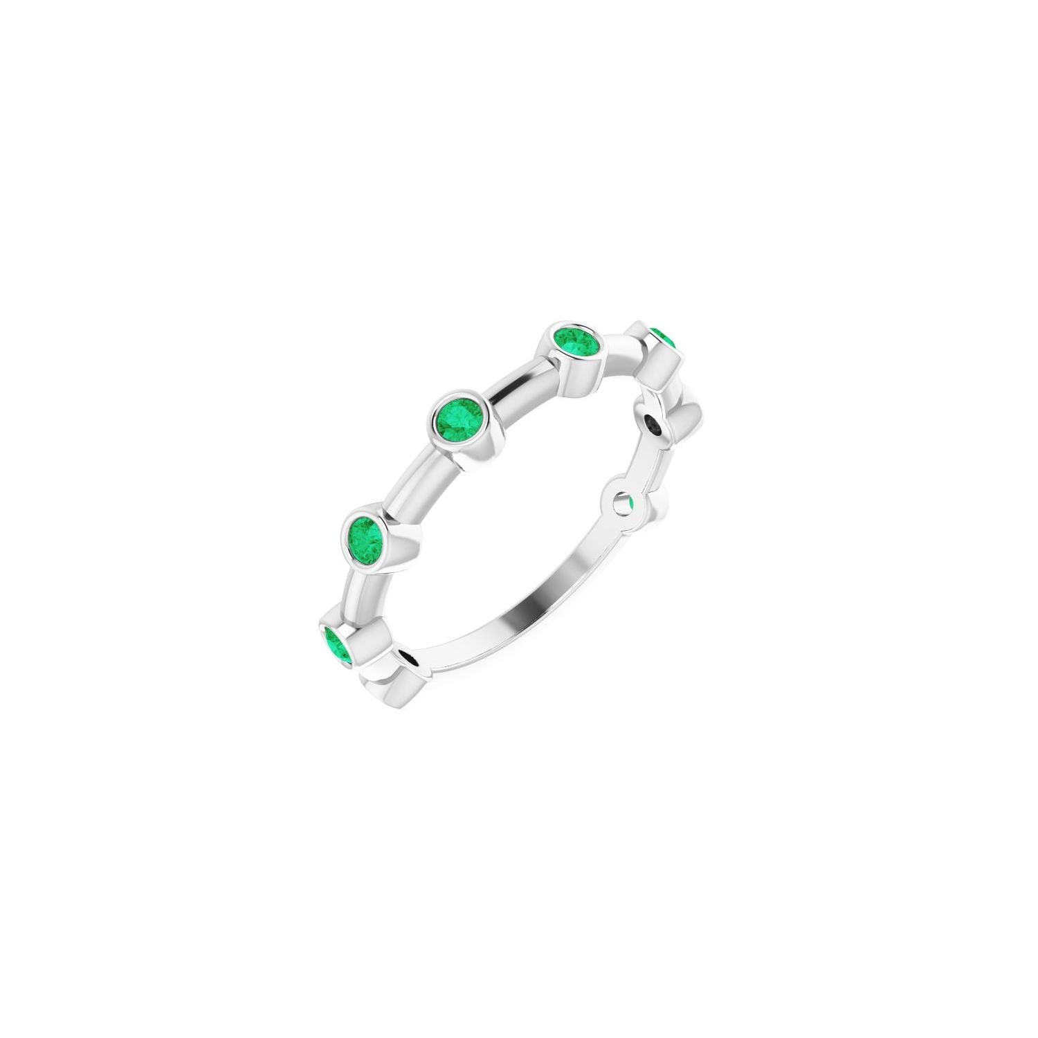 Natural Emerald Bezel-Set Bar Ring in 14K White Gold