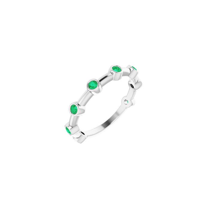 Natural Emerald Bezel-Set Bar Ring in 14K White Gold