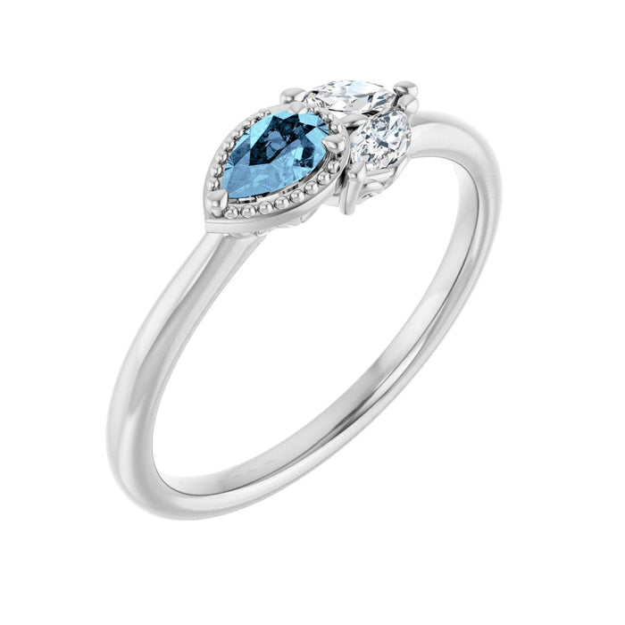 Natural Pear Aquamarine & Diamond Ring (1/8 ctw) in 14K White Gold