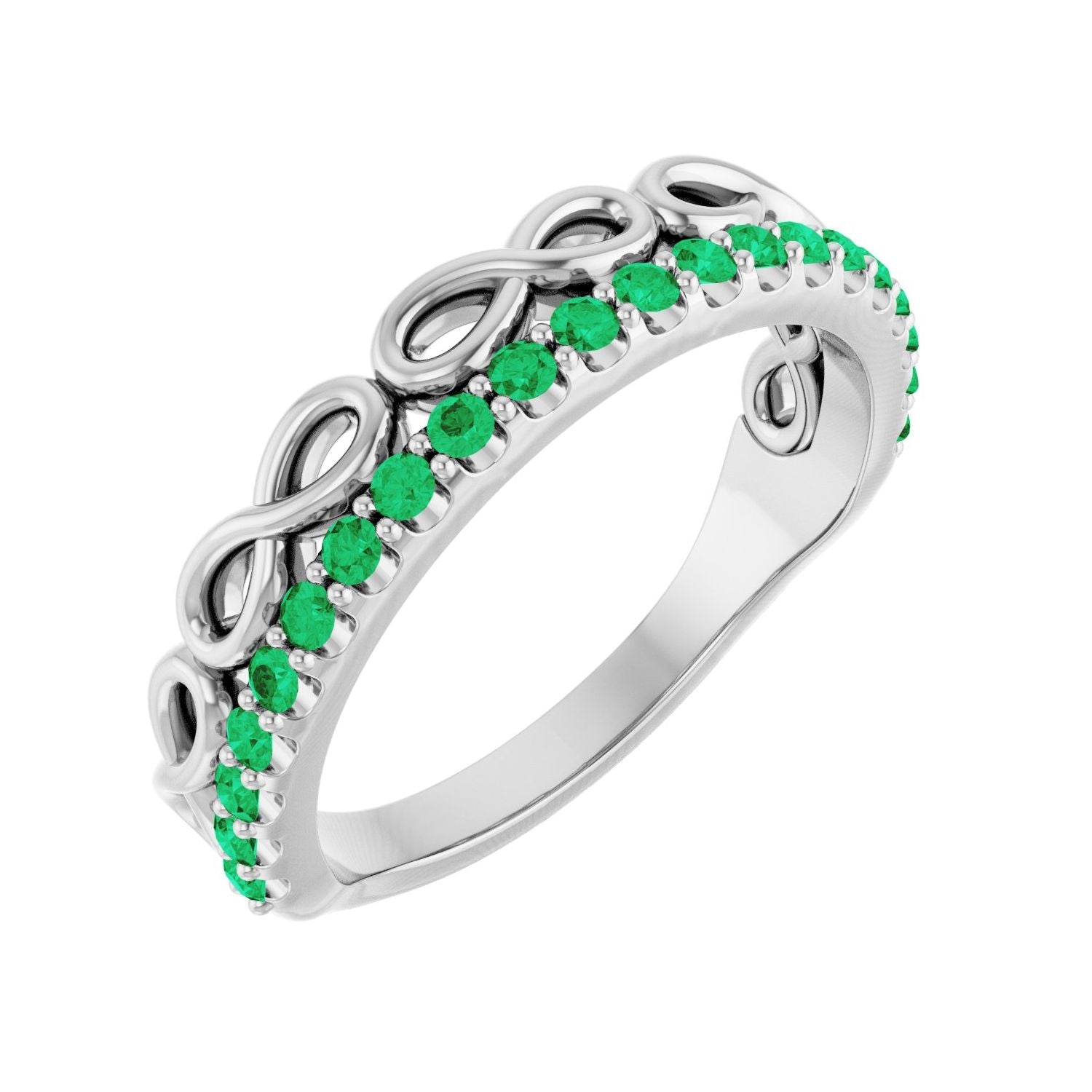 Natural Emerald Infinity Ring in 14K White Gold