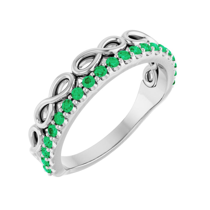 Natural Emerald Infinity Ring in 14K White Gold