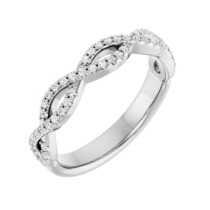 White Gold infinity natural diamond anniversary band with interwoven pave ribbons of round brilliants