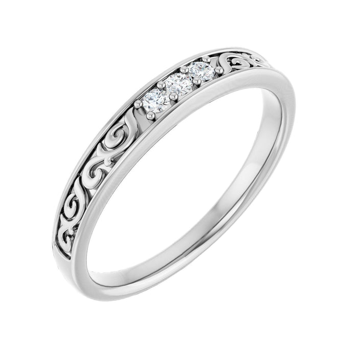 Men's Three-Stone Scroll Band in white gold