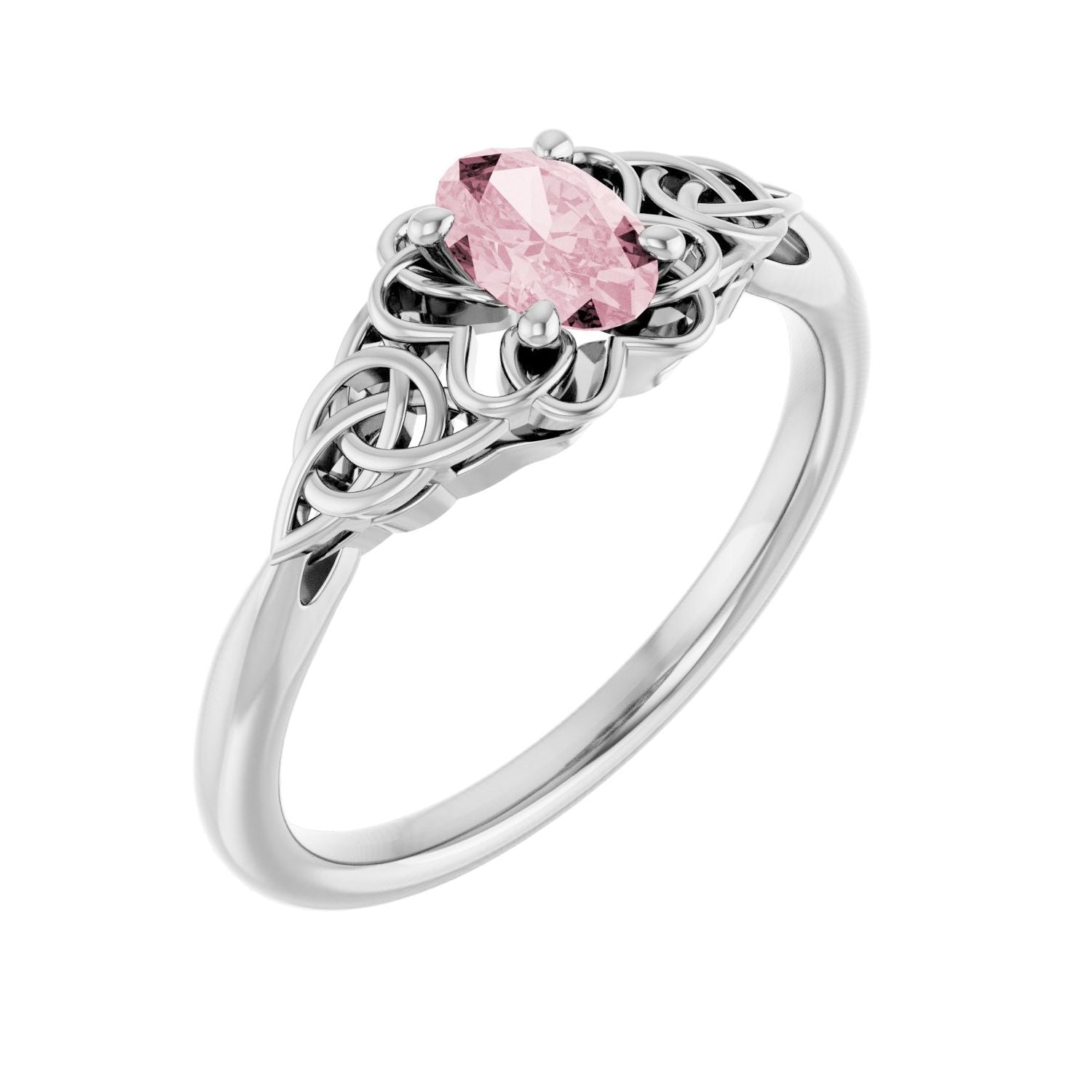 Morganite Celtic-Inspired Solitaire Ring in 14K White Gold