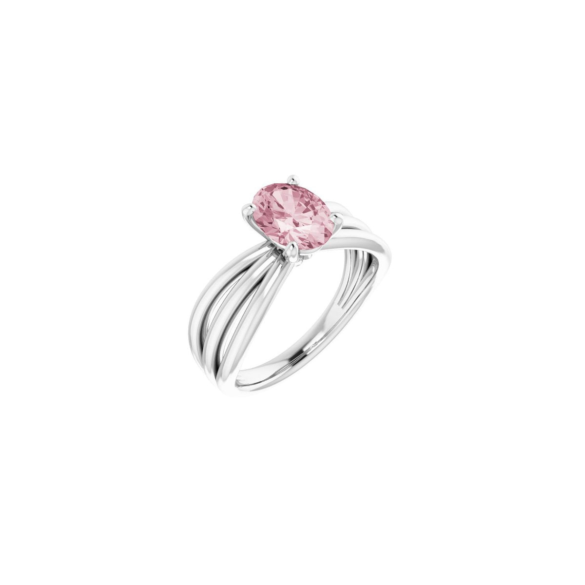 Morganite Oval Cathedral Solitaire Ring in 14K White Gold
