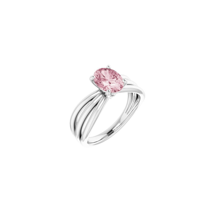 Morganite Oval Cathedral Solitaire Ring in 14K White Gold